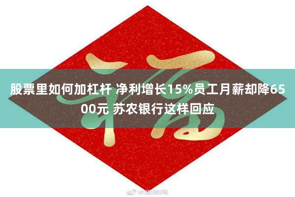 股票里如何加杠杆 净利增长15%员工月薪却降6500元 苏农银行这样回应