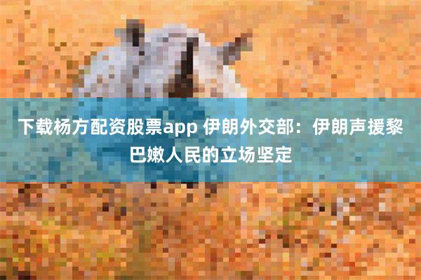 下载杨方配资股票app 伊朗外交部：伊朗声援黎巴嫩人民的立场坚定