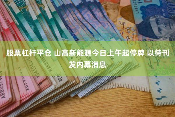 股票杠杆平仓 山高新能源今日上午起停牌 以待刊发内幕消息