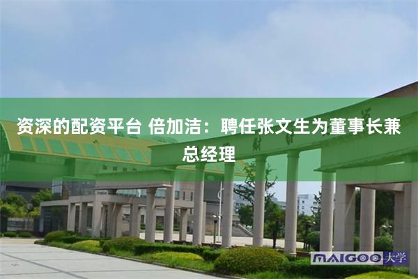 资深的配资平台 倍加洁：聘任张文生为董事长兼总经理